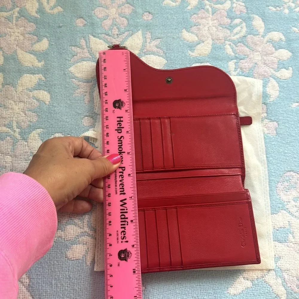VTG *Christian Dior* AUTHENTIC Saddle Flap Red 2-Way French Wallet Clutch